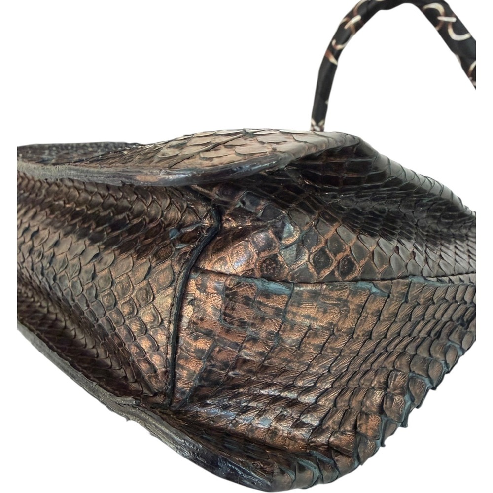 Vintage Bottega Veneta Python Shoulder Bag Metallic Bronze Exotic Leather Italy - Picture 6 of 15